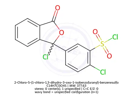 Chemical structure of 2-Chloro-5-(1-chloro-1,3-dihydro-3-oxo-1-isobenzofuranyl)-benzenesulfonyl Chloride