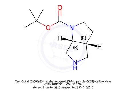 Chemical structure of Tert-Butyl (3aS,6aS)-Hexahydropyrrolo[3,4-b]pyrrole-1(2H)-carboxylate