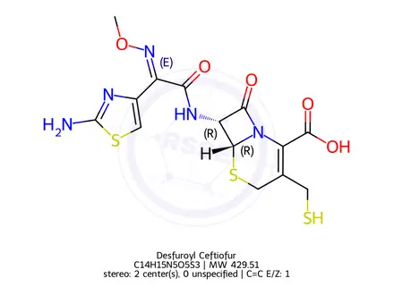 Chemical structure of Cefotifuromercapto,Mercapto Ceftiofur(Desfuroyl Ceftiofur)