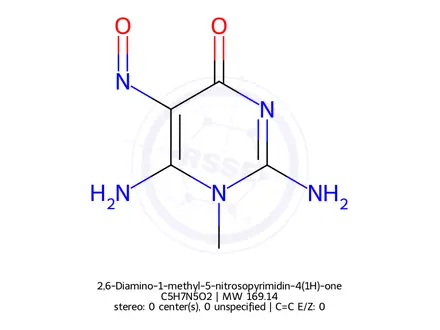 Chemical structure of 2,6-Diamino-1-methyl-5-nitrosopyrimidin-4(1H)-one
