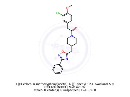 Chemical structure of 1-[(3-chloro-4-methoxyphenyl)acetyl]-4-[(3-phenyl-1,2,4-oxadiazol-5-yl)methyl]piperidine