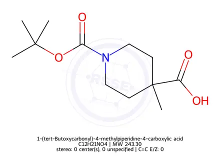 Chemical structure of 1-(tert-Butoxycarbonyl)-4-methylpiperidine-4-carboxylic acid