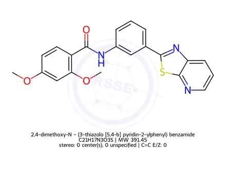 Chemical structure of 2,4-dimethoxy-N - (3-thiazolo [5,4-b] pyridin-2-ylphenyl) benzamide