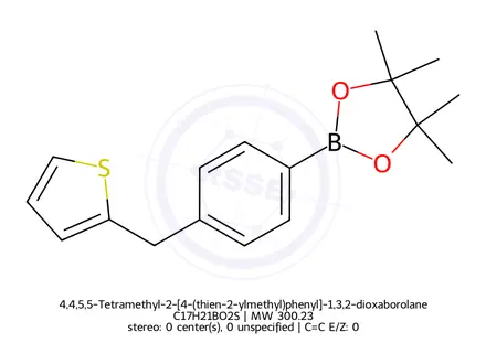 Chemical structure of 4,4,5,5-Tetramethyl-2-[4-(thien-2-ylmethyl)phenyl]-1,3,2-dioxaborolane