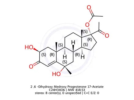 Chemical structure of 2β,6β-Dihydroxy Medroxy Progesterone 17-Acetate