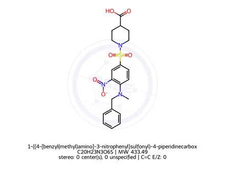 Chemical structure of 1-({4-[benzyl(methyl)amino]-3-nitrophenyl}sulfonyl)-4-piperidinecarboxylic acid