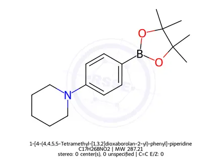 Chemical structure of 1-[4-(4,4,5,5-Tetramethyl-[1,3,2]dioxaborolan-2-yl)-phenyl]-piperidine