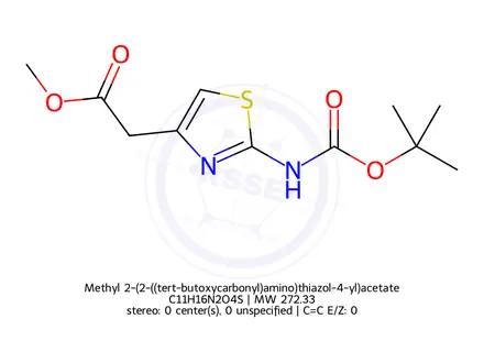 Chemical structure of Methyl 2-(2-((tert-butoxycarbonyl)amino)thiazol-4-yl)acetate