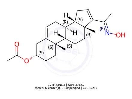 Chemical structure of 16-Dehydro Pregnenolone Acetate Oxime (DHPG Oxime Acetate)