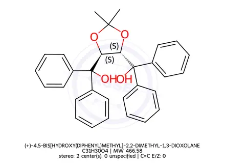 Chemical structure of (+)-4,5-BIS[HYDROXY(DIPHENYL)METHYL]-2,2-DIMETHYL-1,3-DIOXOLANE