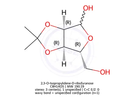 Chemical structure of 2,3-O-Isopropylidene-D-ribofuranose