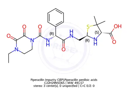 Chemical structure of Piperacillin Impurity C(EP),Piperacillin penilloic acids