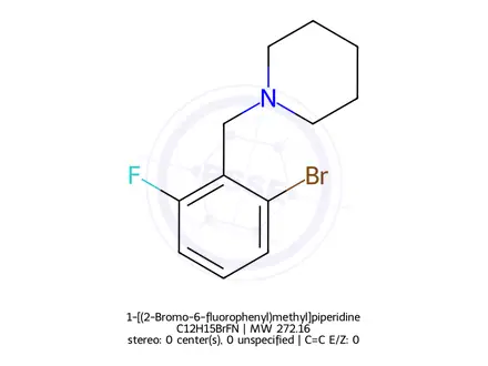 Chemical structure of 1-[(2-Bromo-6-fluorophenyl)methyl]piperidine