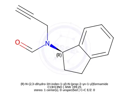 Chemical structure of (R)-N-(2,3-dihydro-1H-inden-1-yl)-N-(prop-2-yn-1-yl)formamide