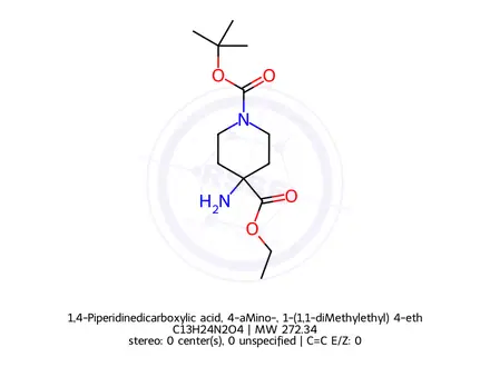 Chemical structure of 1,4-Piperidinedicarboxylic acid, 4-aMino-, 1-(1,1-diMethylethyl) 4-ethyl ester