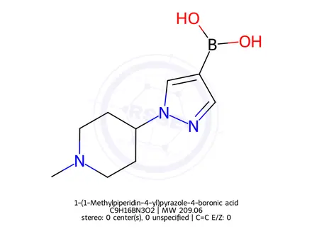 Chemical structure of 1-(1-Methylpiperidin-4-yl)pyrazole-4-boronic acid