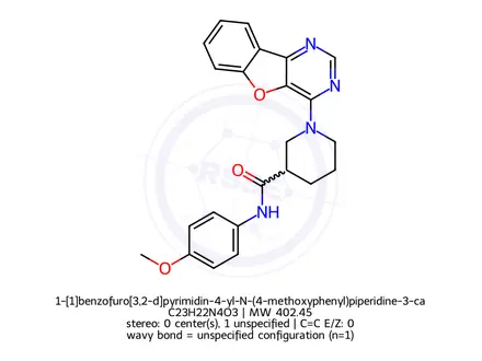 Chemical structure of 1-[1]benzofuro[3,2-d]pyrimidin-4-yl-N-(4-methoxyphenyl)piperidine-3-carboxamide