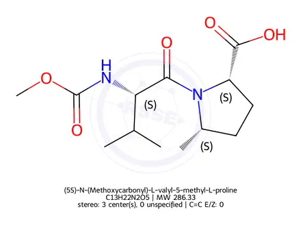 Chemical structure of (5S)-N-(Methoxycarbonyl)-L-valyl-5-methyl-L-proline