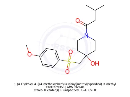 Chemical structure of 1-(4-Hydroxy-4-{[(4-methoxyphenyl)sulfonyl]methyl}piperidino)-3-methyl-1-butanone