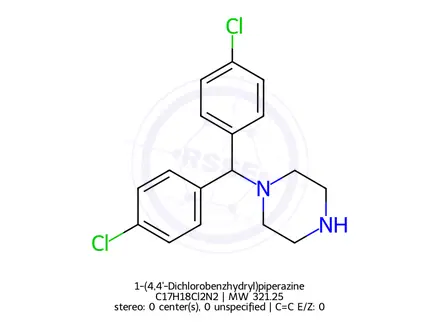 Chemical structure of 1-(4,4'-Dichlorobenzhydryl)piperazine
