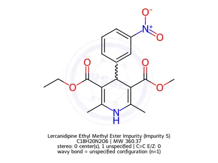 Chemical structure of Lercanidipine Ethyl Methyl Ester Impurity (Impurity 5)