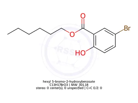 Chemical structure of hexyl 5-bromo-2-hydroxybenzoate