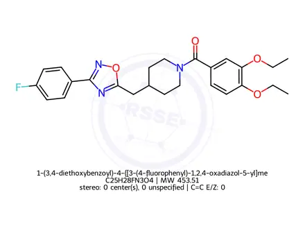 Chemical structure of 1-(3,4-diethoxybenzoyl)-4-{[3-(4-fluorophenyl)-1,2,4-oxadiazol-5-yl]methyl}piperidine