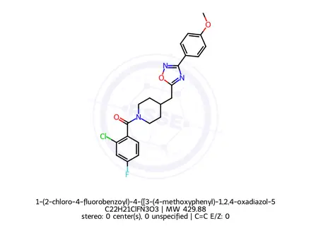 Chemical structure of 1-(2-chloro-4-fluorobenzoyl)-4-{[3-(4-methoxyphenyl)-1,2,4-oxadiazol-5-yl]methyl}piperidine