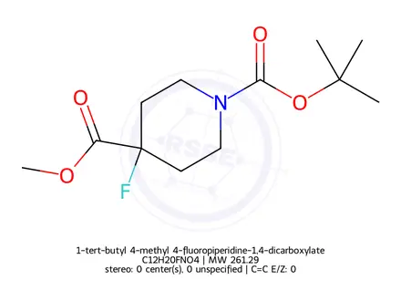 Chemical structure of 1-tert-butyl 4-methyl 4-fluoropiperidine-1,4-dicarboxylate