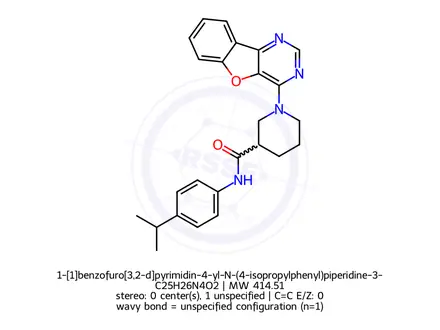Chemical structure of 1-[1]benzofuro[3,2-d]pyrimidin-4-yl-N-(4-isopropylphenyl)piperidine-3-carboxamide