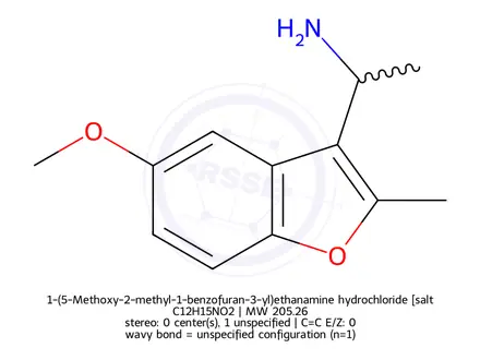 Chemical structure of 1-(5-Methoxy-2-methyl-1-benzofuran-3-yl)ethanamine hydrochloride