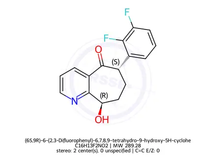 Chemical structure of (6S,9R)-6-(2,3-Difluorophenyl)-6,7,8,9-tetrahydro-9-hydroxy-5H-cyclohepta[b]pyridin-5-one