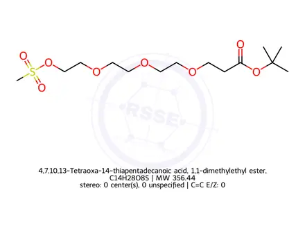 Chemical structure of 4,7,10,13-Tetraoxa-14-thiapentadecanoic acid, 1,1-dimethylethyl ester, 14,14-dioxide