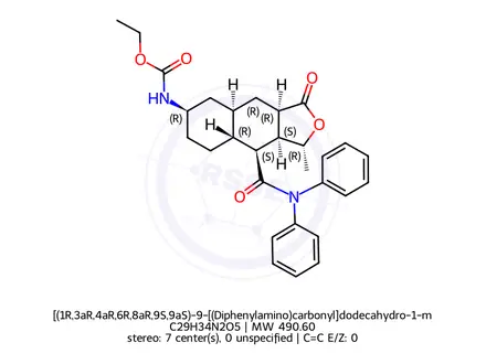 Chemical structure of [(1R,3aR,4aR,6R,8aR,9S,9aS)-9-[(Diphenylamino)carbonyl]dodecahydro-1-methyl-3-oxonaphtho[2,3-c]furan-6-yl]carbamic acid ethyl ester