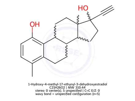 Chemical structure of Ethinylestradiol 1-Hydroxy 4-Methyl Impurity