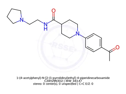 Chemical structure of 1-(4-acetylphenyl)-N-[2-(1-pyrrolidinyl)ethyl]-4-piperidinecarboxamide
