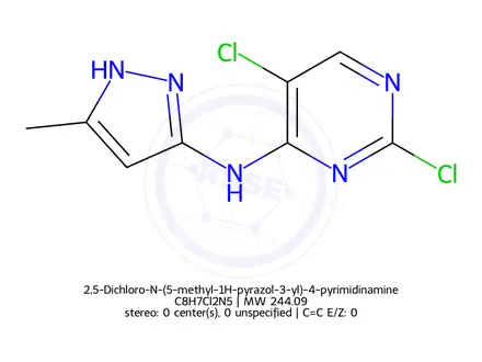 Chemical structure of 2,5-Dichloro-N-(5-methyl-1H-pyrazol-3-yl)-4-pyrimidinamine