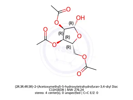 Chemical structure of (2R,3R,4R,5R)-2-(Acetoxymethyl)-5-hydroxytetrahydrofuran-3,4-diyl Diacetate