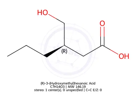 Chemical structure of (R)-3-(Hydroxymethyl)hexanoic Acid