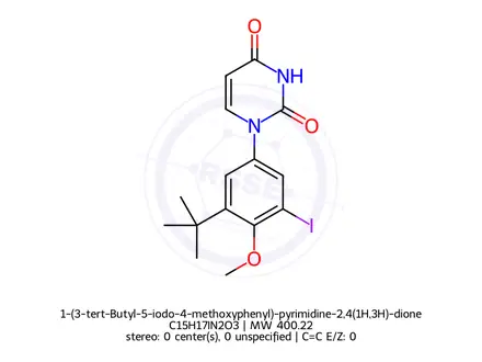 Chemical structure of 1-(3-tert-Butyl-5-iodo-4-methoxyphenyl)-pyrimidine-2,4(1H,3H)-dione