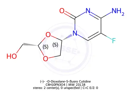 Chemical structure of (-)-ß-D-Dioxolane-5-fluoro Cytidine