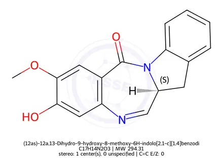 Chemical structure of (12as)-12a,13-Dihydro-9-hydroxy-8-methoxy-6H-indolo[2,1-c][1,4]benzodiazepin-6-one