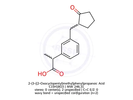 Chemical structure of 2-(3-((2-Oxocyclopentyl)methyl)phenyl)propanoic Acid