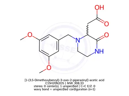 Chemical structure of [1-(3,5-Dimethoxybenzyl)-3-oxo-2-piperazinyl]-acetic acid