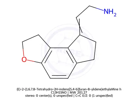 Chemical structure of (E)-2-(1,6,7,8-Tetrahydro-2H-indeno[5,4-b]furan-8-ylidene)ethylaMine hydrochloride