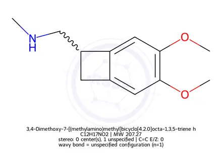 Chemical structure of 3,4-Dimethoxy-7-[(methylamino)methyl]bicyclo[4.2.0]octa-1,3,5-triene hydrochloride