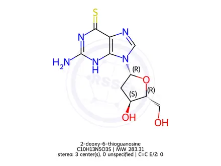 Chemical structure of 2-deoxy-6-thioguanosine
