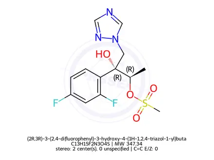 Chemical structure of (2R,3R)-3-(2,4-difluorophenyl)-3-hydroxy-4-(1H-1,2,4-triazol-1-yl)butan-2-yl methanesulfonate