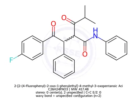 Chemical structure of 2-[2-(4-Fluorophenyl)-2-oxo-1-phenylethyl]-4-methyl-3-oxopentanoic Acid Phenylamide