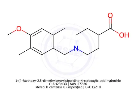 Chemical structure of 1-(4-Methoxy-2,5-dimethylbenzyl)piperidine-4-carboxylic acid hydrochloride